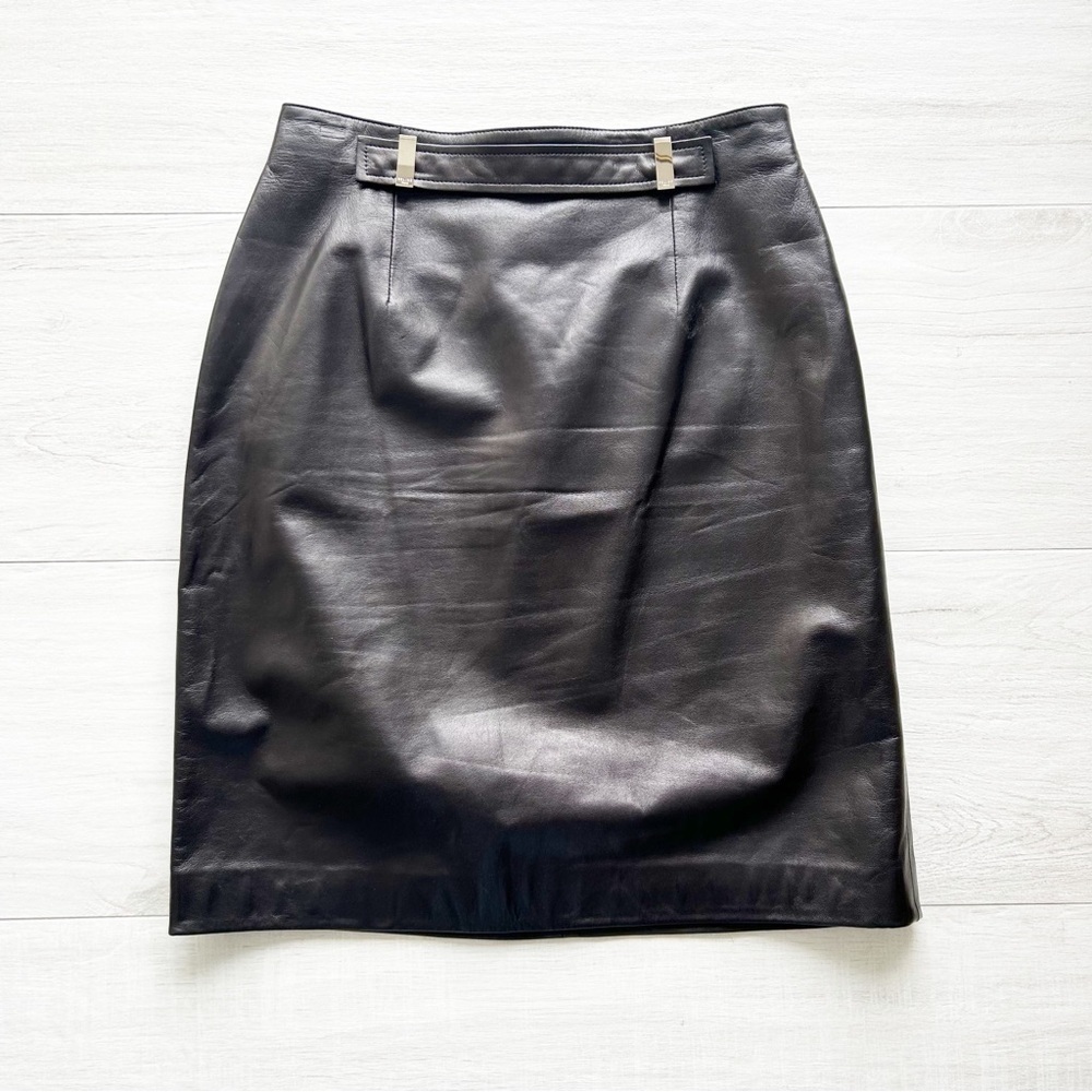 Vintage Celine 100% Lamb Skin Leather Black Pencil Skirt Size FR 38 / US Small